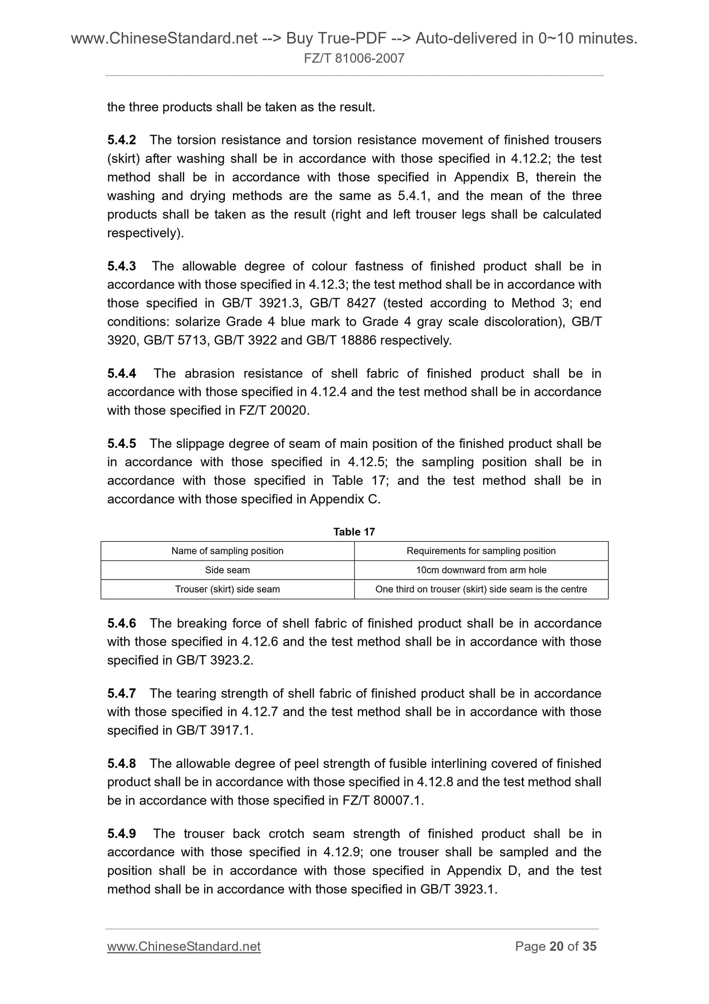 FZ/T 81006-2007 Page 11