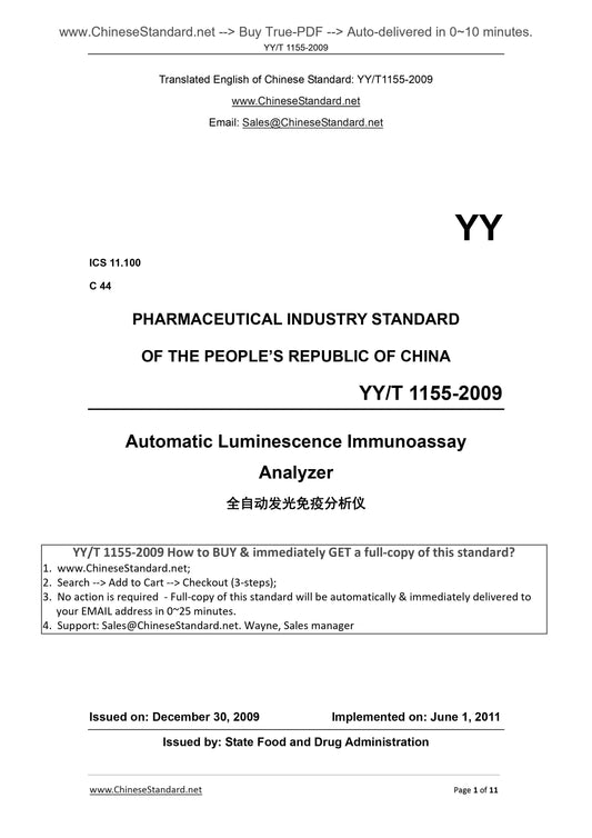 YY/T 1155-2009 Page 1